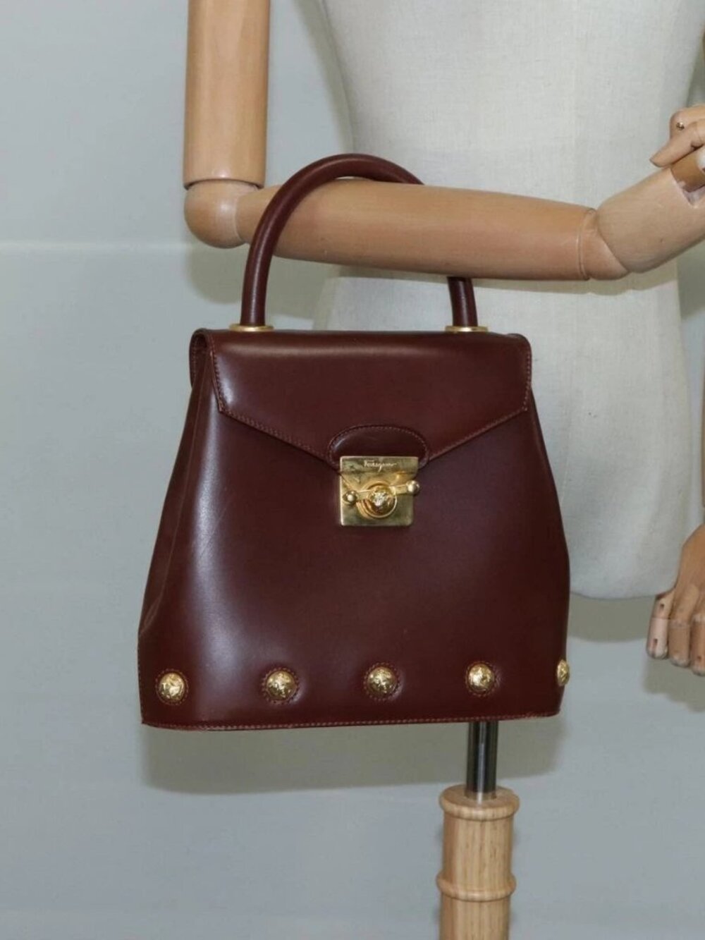 Salvatore Ferragamo Hand Bag Leather Brown Gold Auth mr885 - Picture 15 of 16